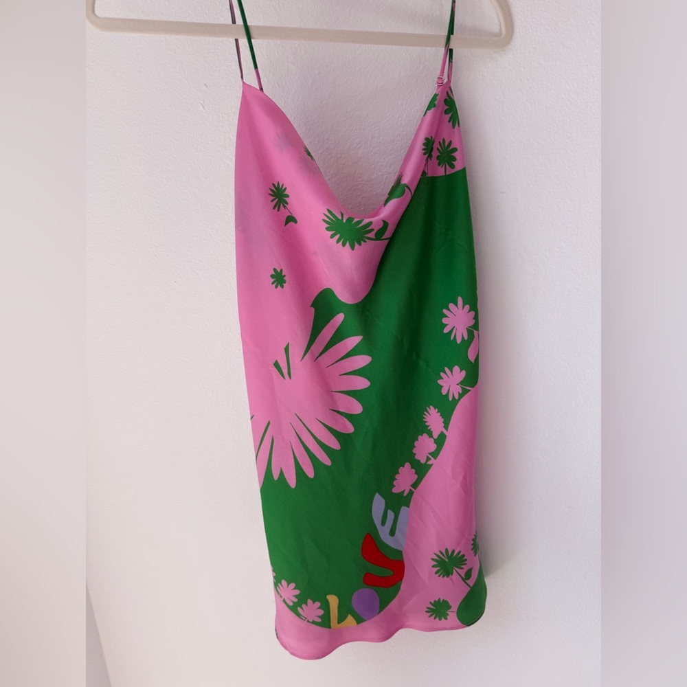 Zara Pink and Green Floral Slip Dress
